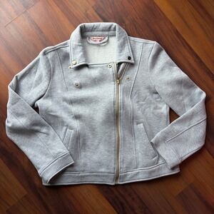 Juicy Couture Gray Fleece Moto Jacket Zip‎ Up Gold Hardware Women's Size L